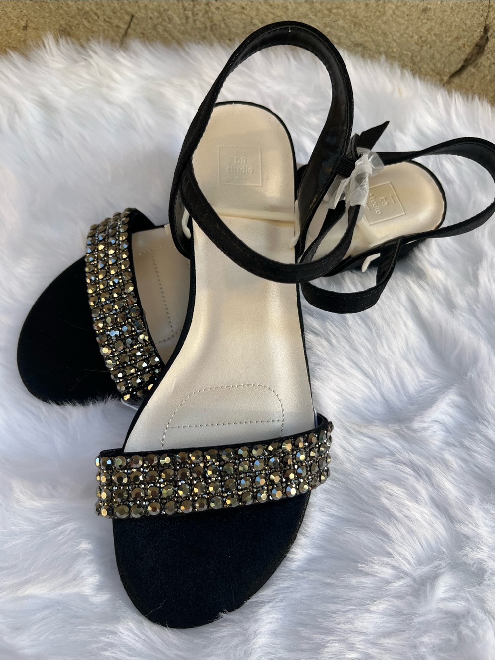 Black Crystal-Embellished Slingback Sandals